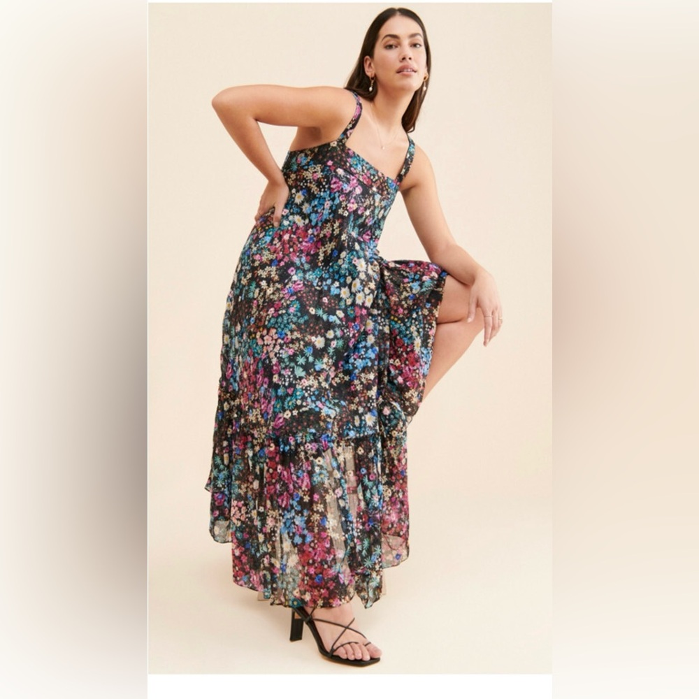 NWT. Anthropologie Black Floral Maxi Dress. Size XLp